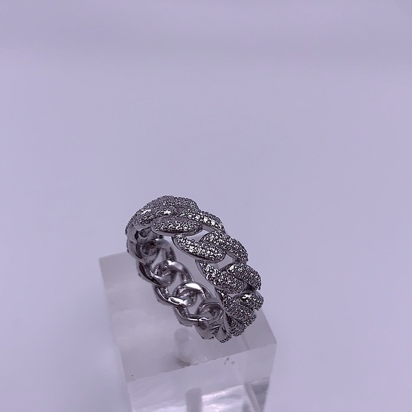 925 Sterling Silver Cuban Link Ring With Cubic Zirconia - Picture 1 of 4